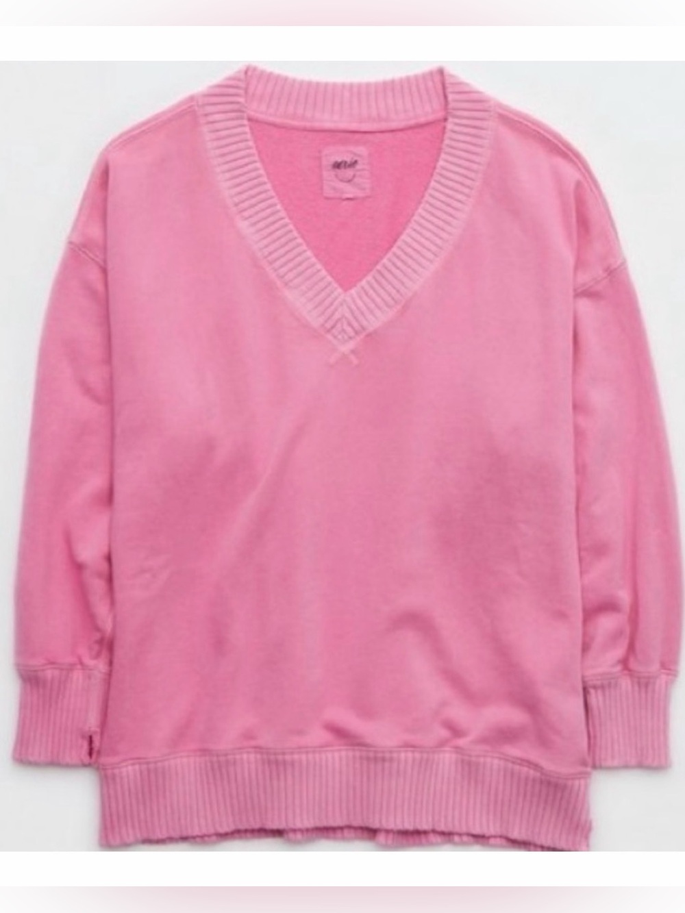 Aerie Hot Pink Down To Earth V Neck Pullover Sweatshirt Barbie Size Small